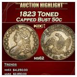 1823 Capped Bust Half Dollar Toned 50c ms62 USCG