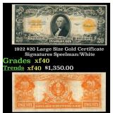 1922 $20 Large Size Gold Certificate Grades xf Sig