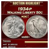 1934-p Walking Liberty Half Dollar 50c ms66+ SEGS