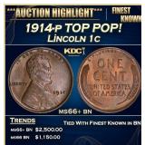 1914-p Lincoln Cent TOP POP! 1c ms66+ bn SEGS