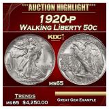 1920-p Walking Liberty Half Dollar 50c ms65 SEGS