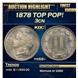 1878 Proof Three Cent Copper Nickel TOP POP! 3cn p