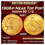 1908-p Gold Indian Quarter Eagle Near Top Pop! $2