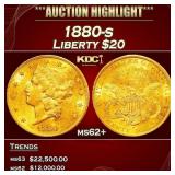 1880-s Gold Liberty Double Eagle $20 ms62+ USCG