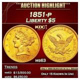 1851-p Gold Liberty Half Eagle $5 ms63 SEGS