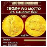 1908-p No motto Gold St. Gaudens Double Eagle $20