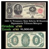 1891 $1 Treasury Note Edwin M Stanton Grades xf Si