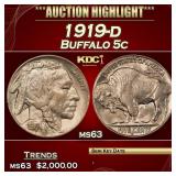 1919-d Buffalo Nickel 5c ms63 USCG