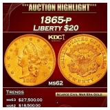 1865-p Gold Liberty Double Eagle $20 ms62 USCG