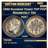 1950 Proof Roosevelt Dime Rainbow Toned TOP POP! 1