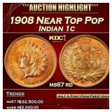 1908 Indian Cent Near Top Pop 1c ms67 rd SEGS