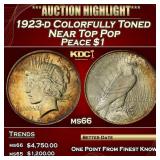 1923-d Peace Dollar Colorfully Toned Near Top Pop