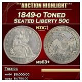 1849-o Seated Half Dollar Toned 50c ms63+ SEGS