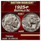 1925-p Buffalo Nickel 5c ms66 SEGS