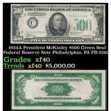 1934A $500 Green Seal Federal Reserve Note Preside