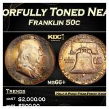 1961-p Franklin Half Dollar Colorfully Toned Near