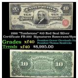 1886 $10 Red Seal Silver Certificate "Tombstone" F