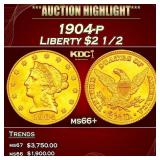 1904-p Gold Liberty Quarter Eagle $2 1/2 ms66+ SEG