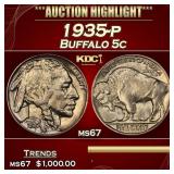 1935-p Buffalo Nickel 5c ms67 SEGS