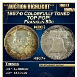 1957-d Franklin Half Dollar Colorfully Toned TOP P