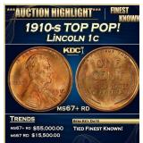 1910-s Lincoln Cent TOP POP! 1c ms67+ rd SEGS