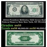 1934A $500 Green Seal Federal Reserve Note Preside