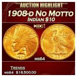 1908-d No Motto Gold Indian Eagle $10 ms64 SEGS