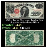 1917 $1 Large Size Legal Tender Note Grades xf Sig