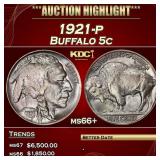 1921-p Buffalo Nickel 5c ms66+ SEGS