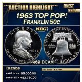 1963 Proof Franklin Half Dollar TOP POP! 50c pr69