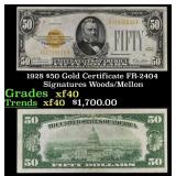 1928 $50 Gold Certificate FR-2404 Signatures Woods