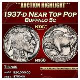 1937-d Buffalo Nickel Near Top Pop 5c ms68 SEGS