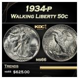 1934-p Walking Liberty Half Dollar 50c Grades ms66