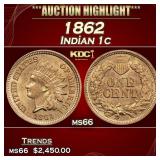 1862 Indian Cent 1c ms66 SEGS