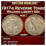 1917-s Reverse Walking Liberty Half Dollar Toned 5