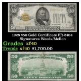 1928 $50 Gold Certificate FR-2404 Signatures Woods