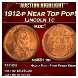 1912-p Lincoln Cent Near Top Pop! 1c ms66+ rd SEGS