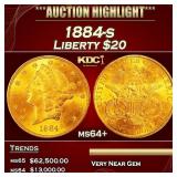 1884-s Gold Liberty Double Eagle $20 ms64+ SEGS