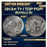 1913-p Ty I Buffalo Nickel TOP POP! 5c ms68+ SEGS