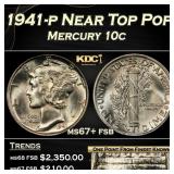 1941-p Mercury Dime Near Top Pop 10c ms67+ fsb SEG