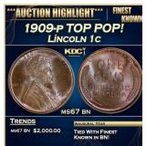 1909-p Lincoln Cent TOP POP! 1c ms67 bn SEGS