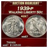 1939-p Walking Liberty Half Dollar 50c ms67 SEGS