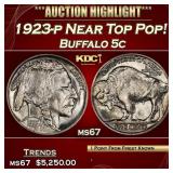 1923-p Buffalo Nickel Near Top Pop! 5c ms67 SEGS
