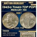 1943-d Mercury Dime Toned TOP POP! 10c ms68+ FSB S