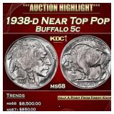 1938-d Buffalo Nickel Near Top Pop 5c ms68 SEGS