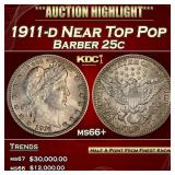 1911-d Barber Quarter Near Top Pop 25c ms66+ SEGS