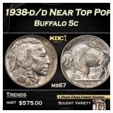 1938-d/d Buffalo Nickel Near Top Pop 5c ms67 SEGS