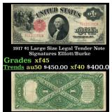 1917 $1 Large Size Legal Tender Note Grades xf+ Si