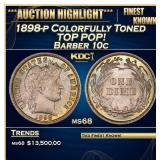 1898-p Barber Dime Colorfully Toned TOP POP! 10c m