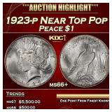 1923-p Peace Dollar Near Top Pop $1 ms66+ SEGS